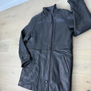 Vintage 90 Tibor Black Buttery Soft Leather Jacket Trench Car Coat Fits Large